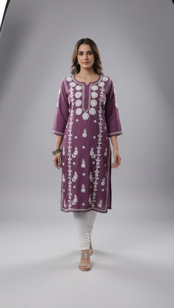 Sama Lavender Purple Modal Straight Long Kurta