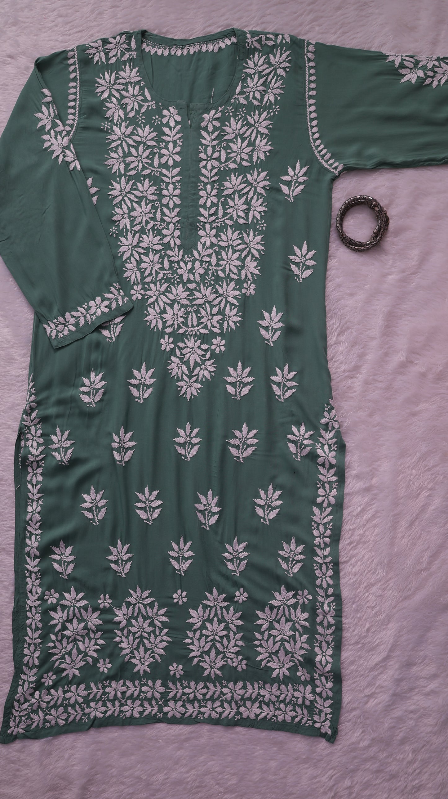 Noor Green Modal Chaikankari Long Kurti