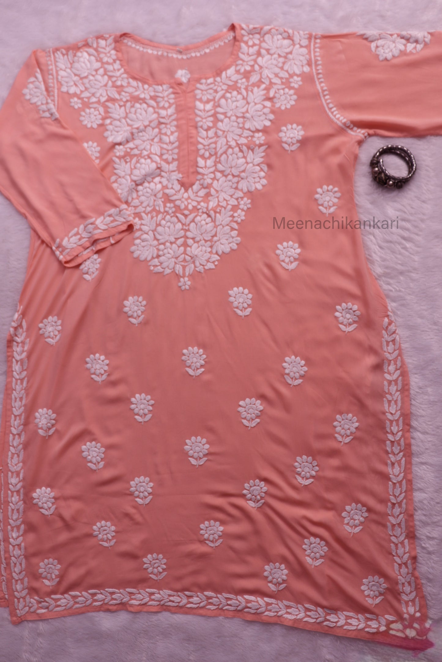 Amena Peach Plus Size Long Kurta