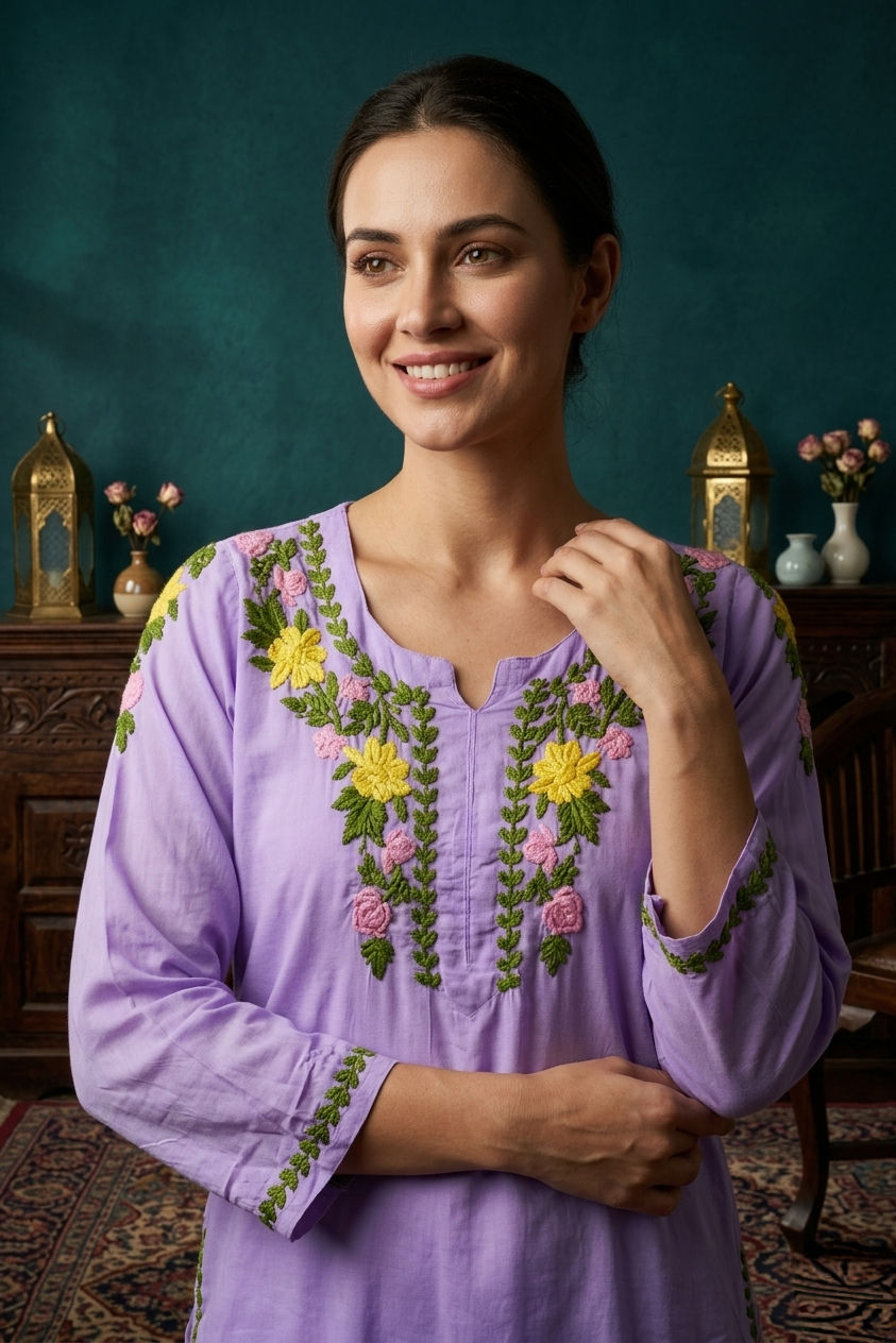 Safa Lilac Chikankari Modal Kurta Set
