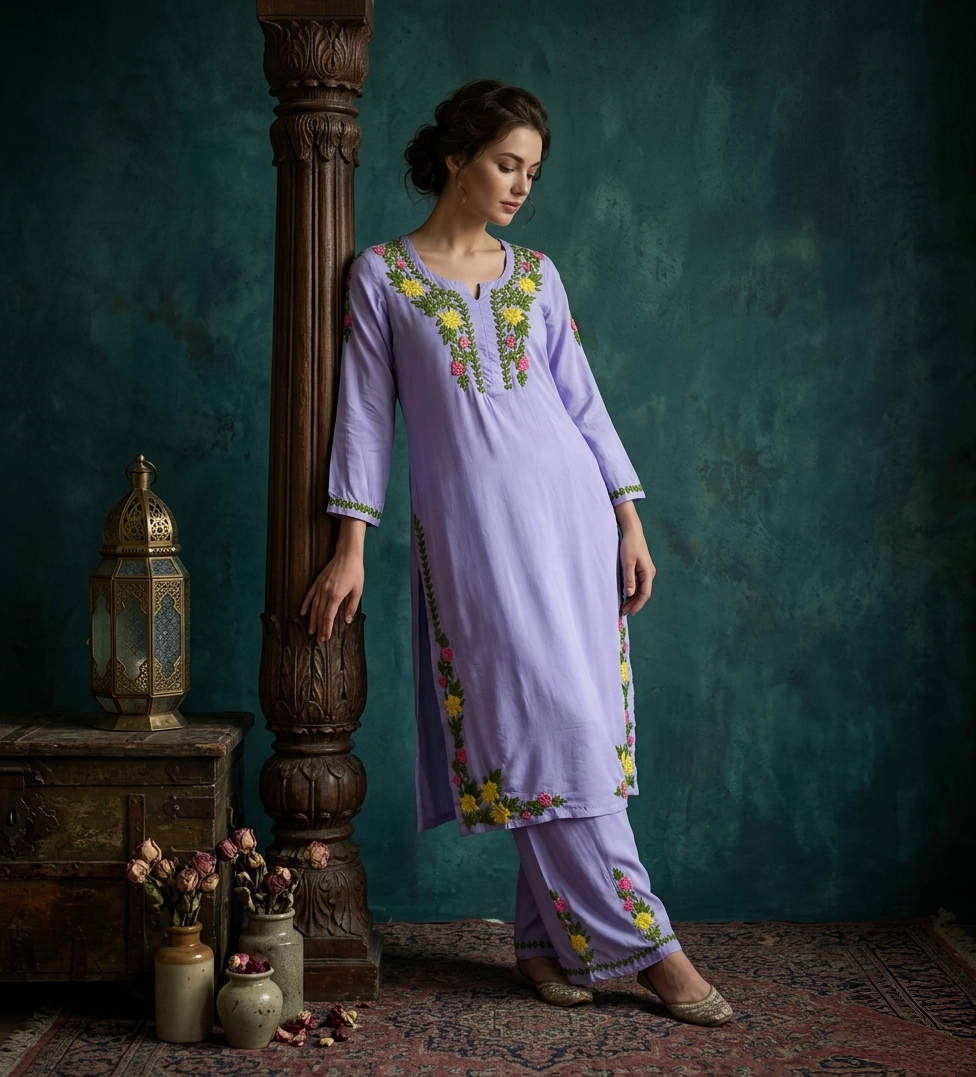 Safa Powder Blue Chikankari Modal Kurta Set