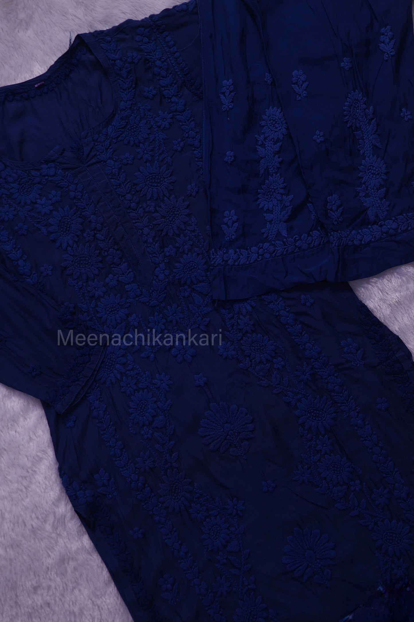Jasmine Chikankari Royal Blue Muslin kurta Set