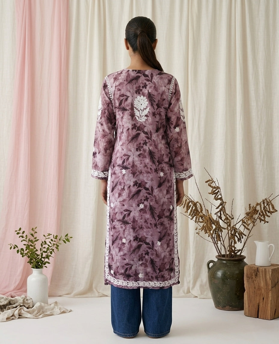 Aarzoo Onion Pink Mull Cotton Long Kurti