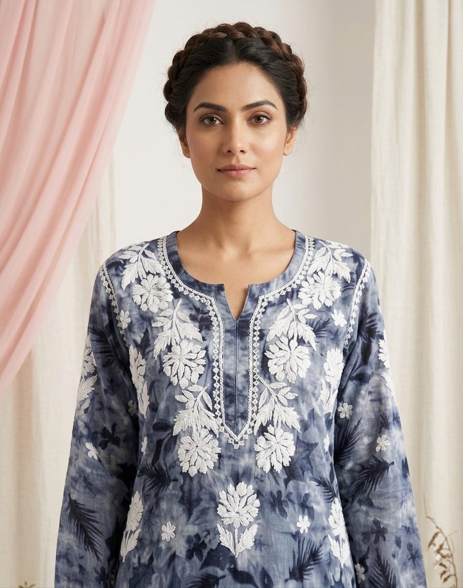 Aarzoo Grey Mull Cotton Long Kurti
