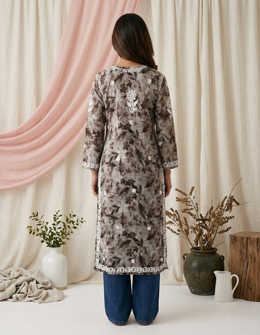 Aarzoo Brown Mull Cotton Long Kurti