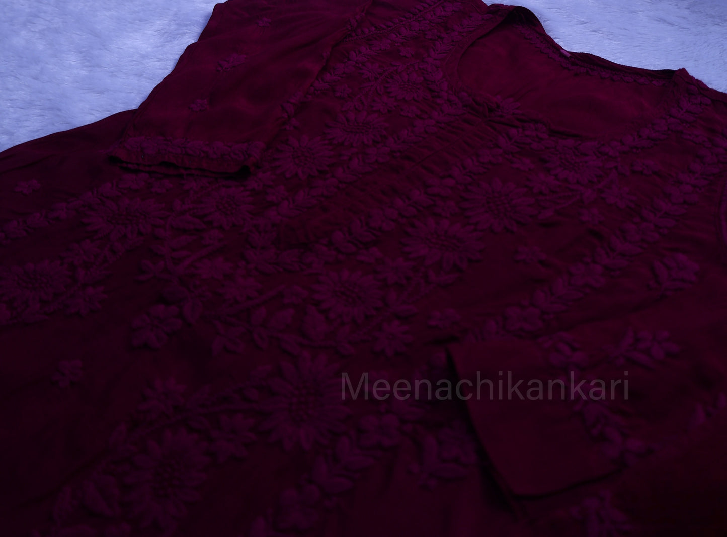 Jasmine Chikankari Wine Muslin kurta Set