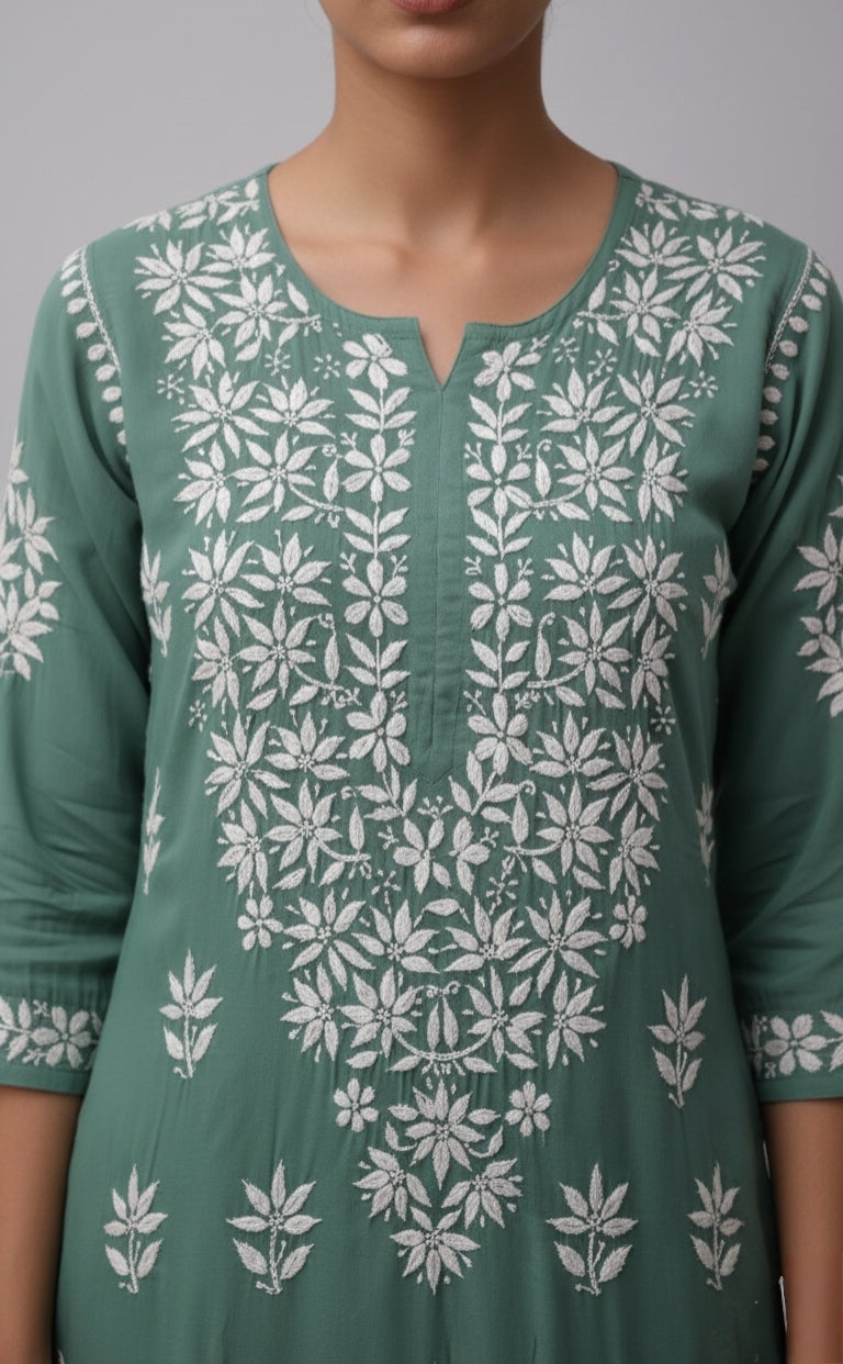Noor Green Modal Chaikankari Long Kurti