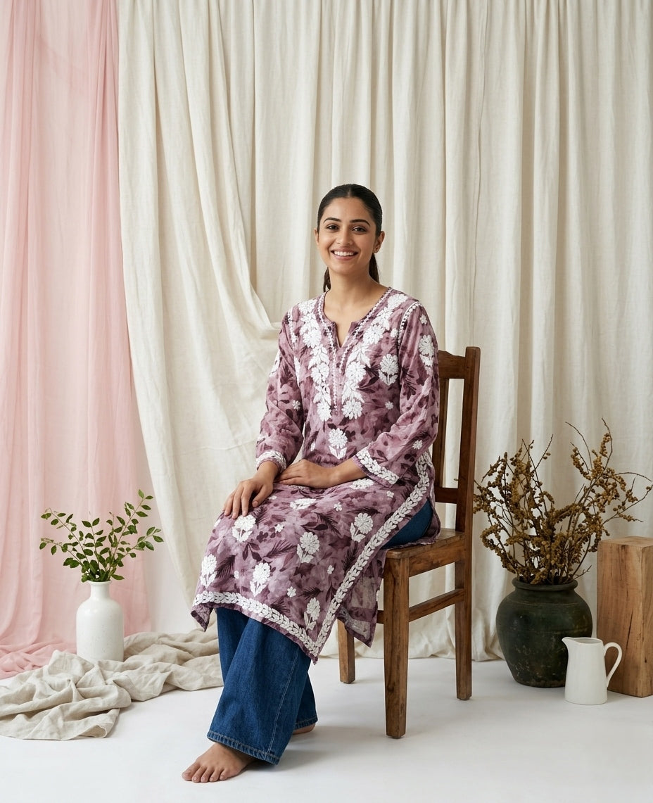 Aarzoo Onion Pink Mull Cotton Long Kurti