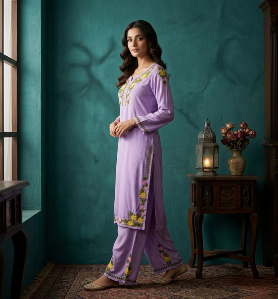Safa Lilac Chikankari Modal Kurta Set