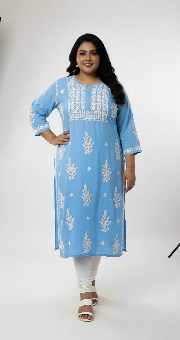 Hania Powder Blue Long Modal Kurta