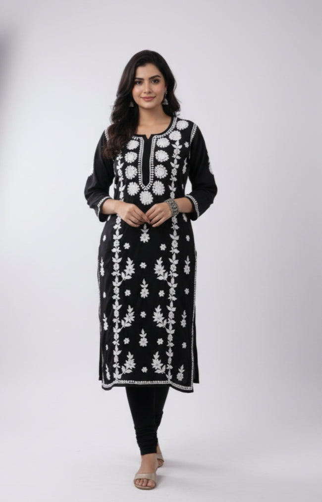 Sama Black Modal Straight Long Kurta