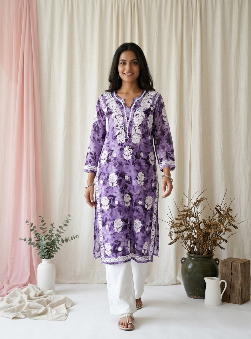 Aarzoo Lilac Mull Cotton Long Kurti