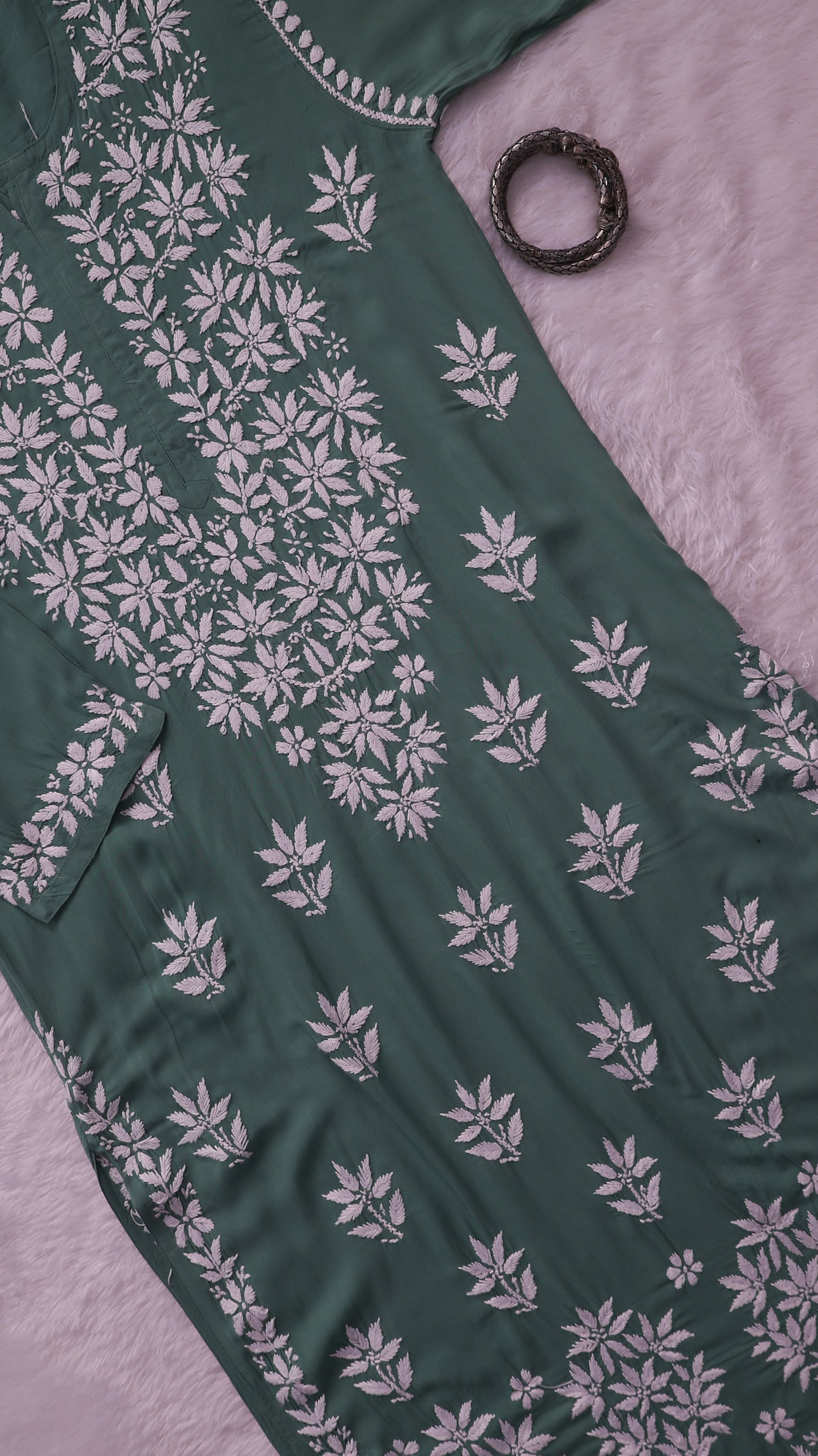 Noor Green Modal Chaikankari Long Kurti