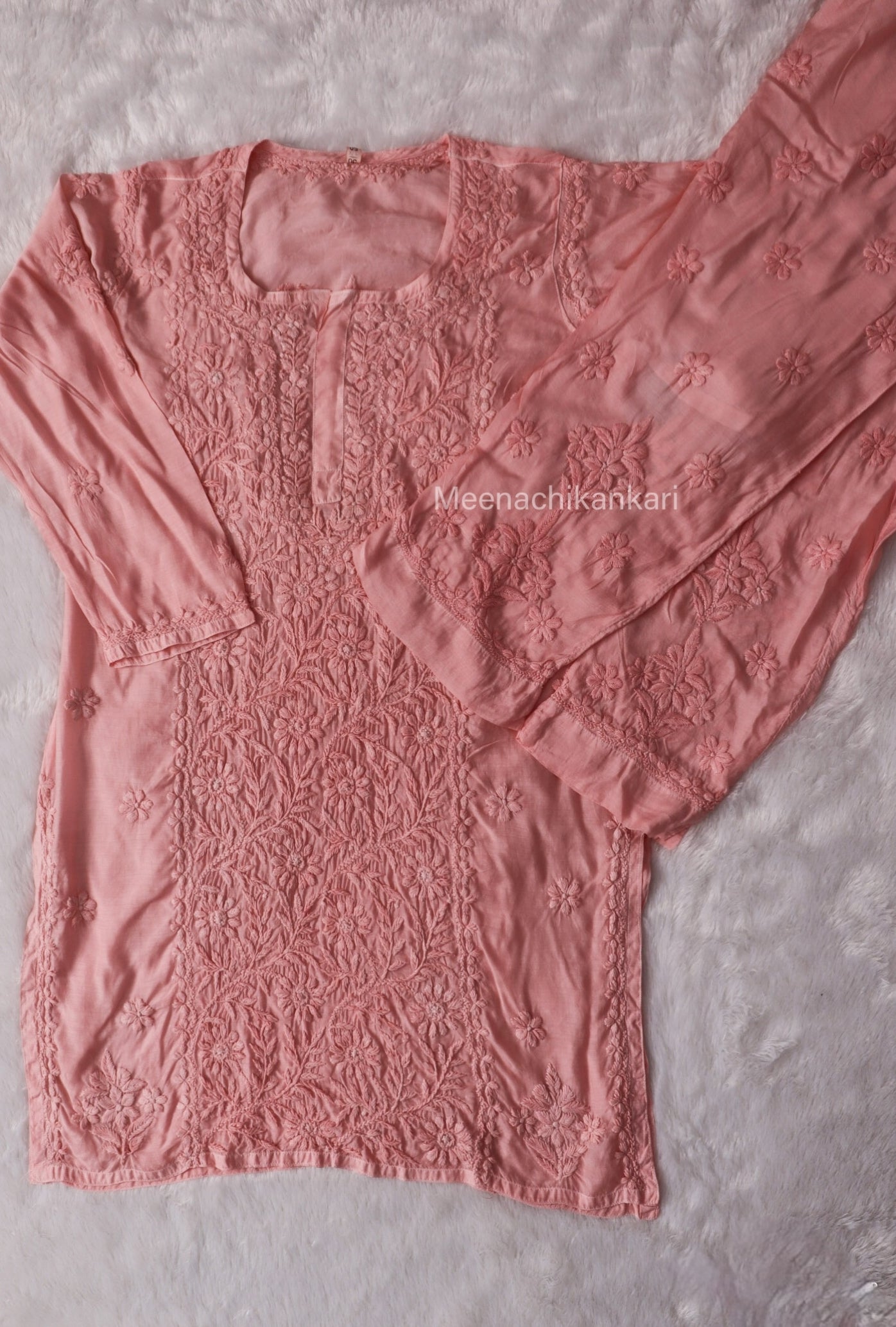 Ektara  Peach Muslin Mid Long Cord Kurta Set