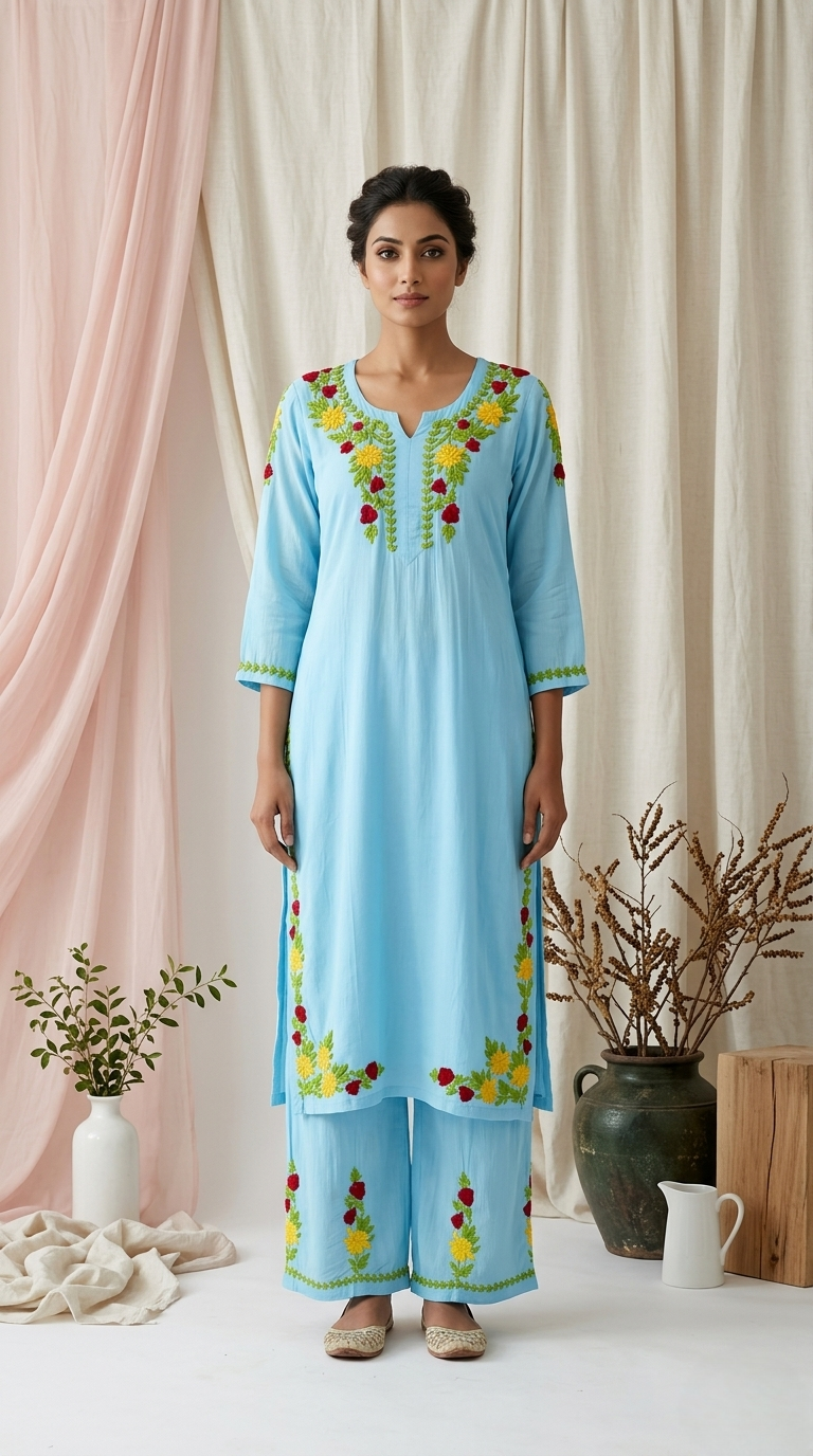 Safa Ocean Blue Chikankari Modal Kurta Set