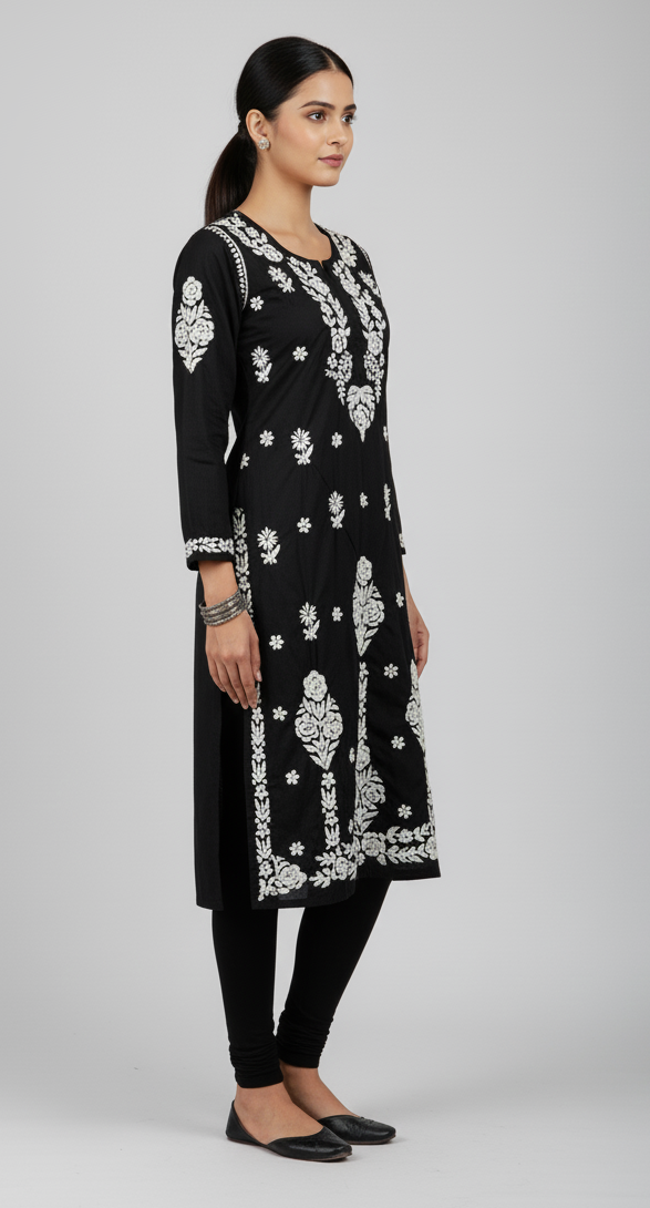 Raha Black Modal Straight Long Kurta