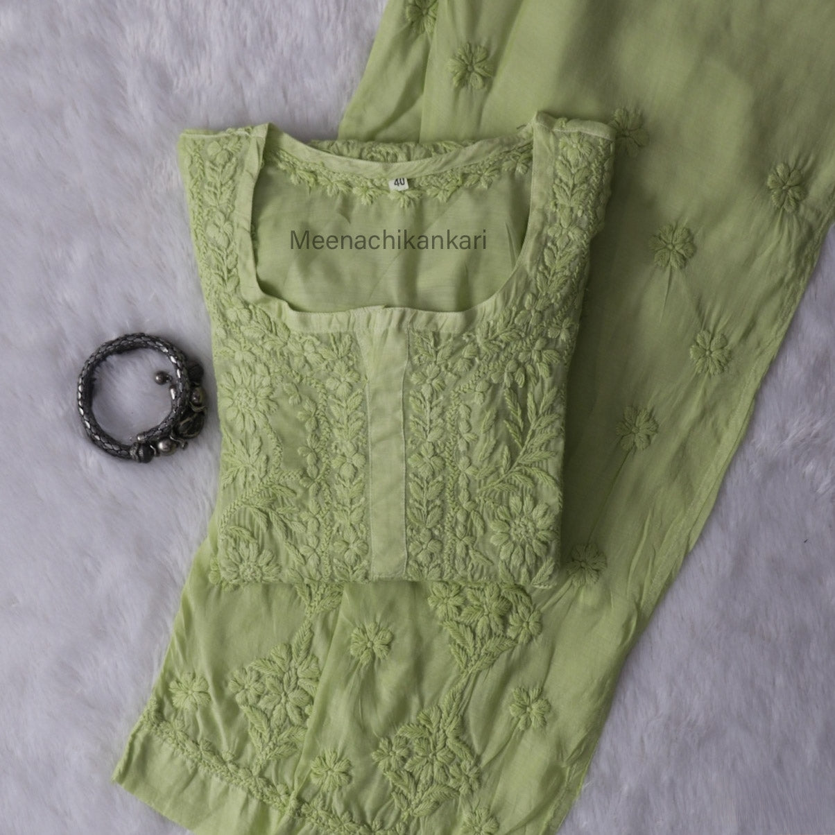 Ektara Green Muslin Mid Long Cord Kurta Set