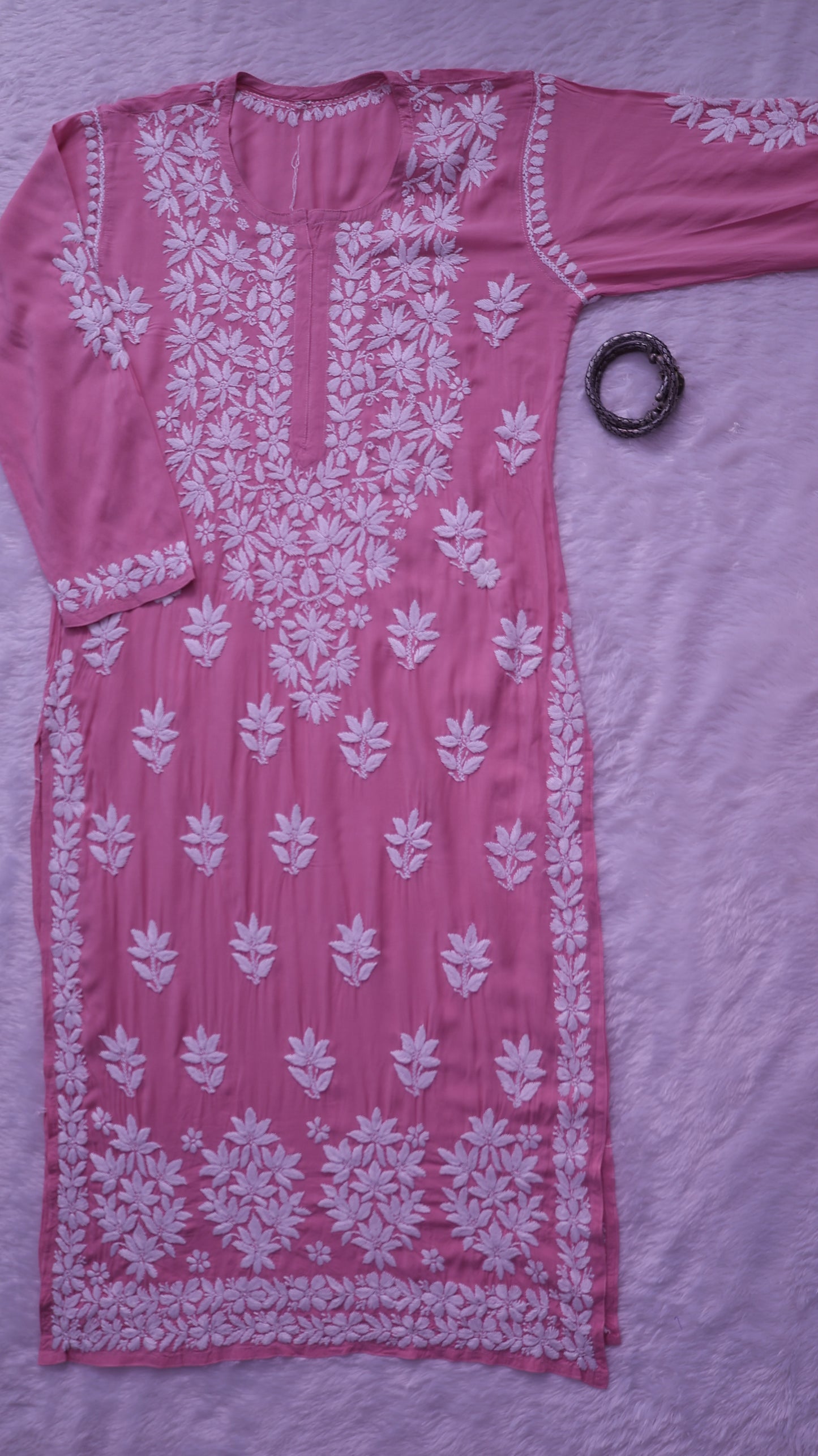 Noor Flamingo Pink Modal Chaikankari Long Kurti