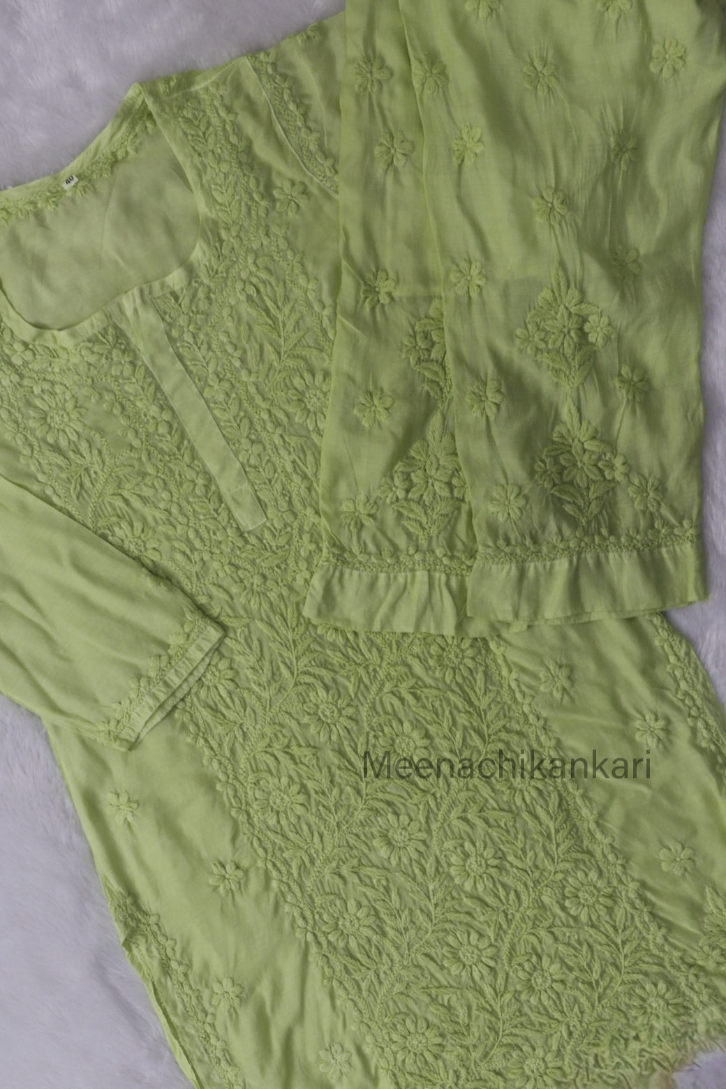 Ektara Green Muslin Mid Long Cord Kurta Set