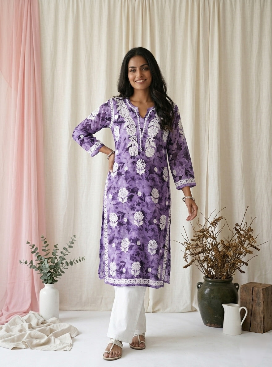Aarzoo Lilac Mull Cotton Long Kurti