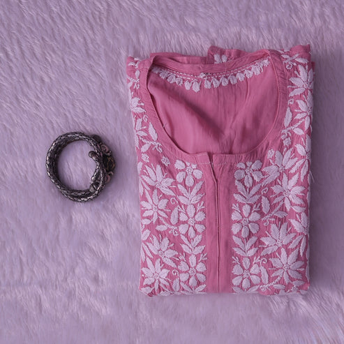 Noor Flamingo Pink Modal Chaikankari Long Kurti