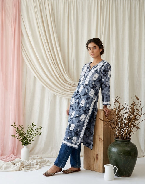 Aarzoo Grey Mull Cotton Long Kurti