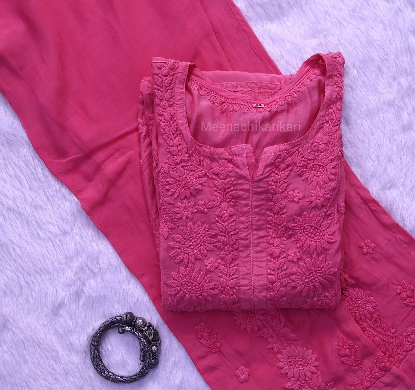 Jasmine Chikankari Onion Pink Muslin kurta Set