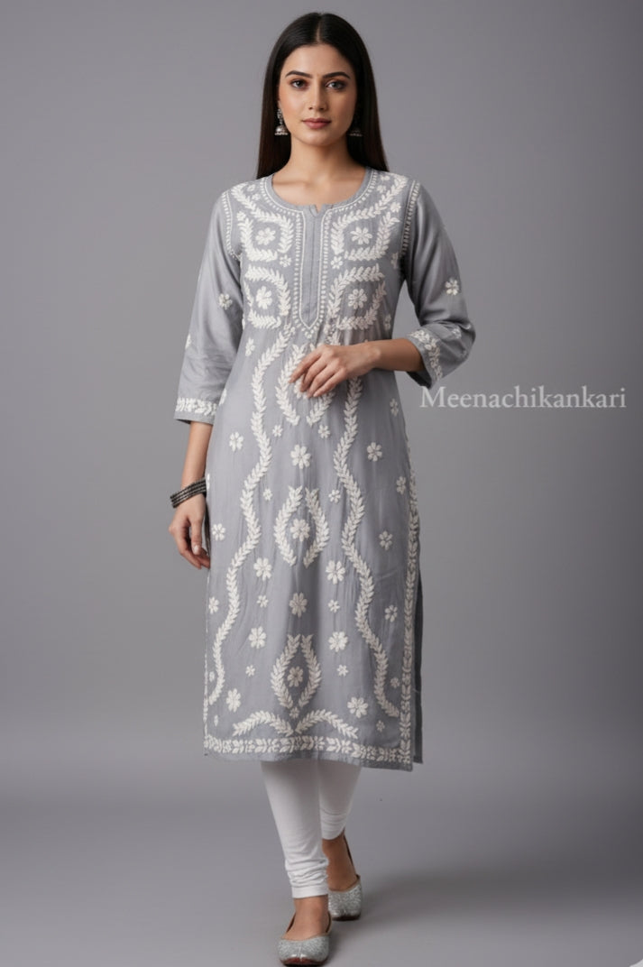 Hayat Grey Rayon Straight Long Kurta