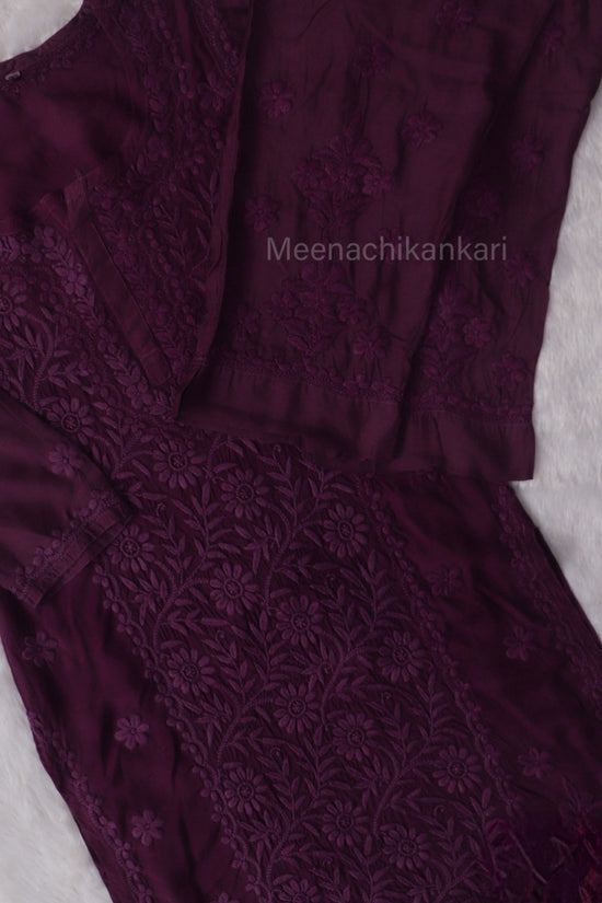 Ektara Purple Muslin Mid Long Cord Kurta Set