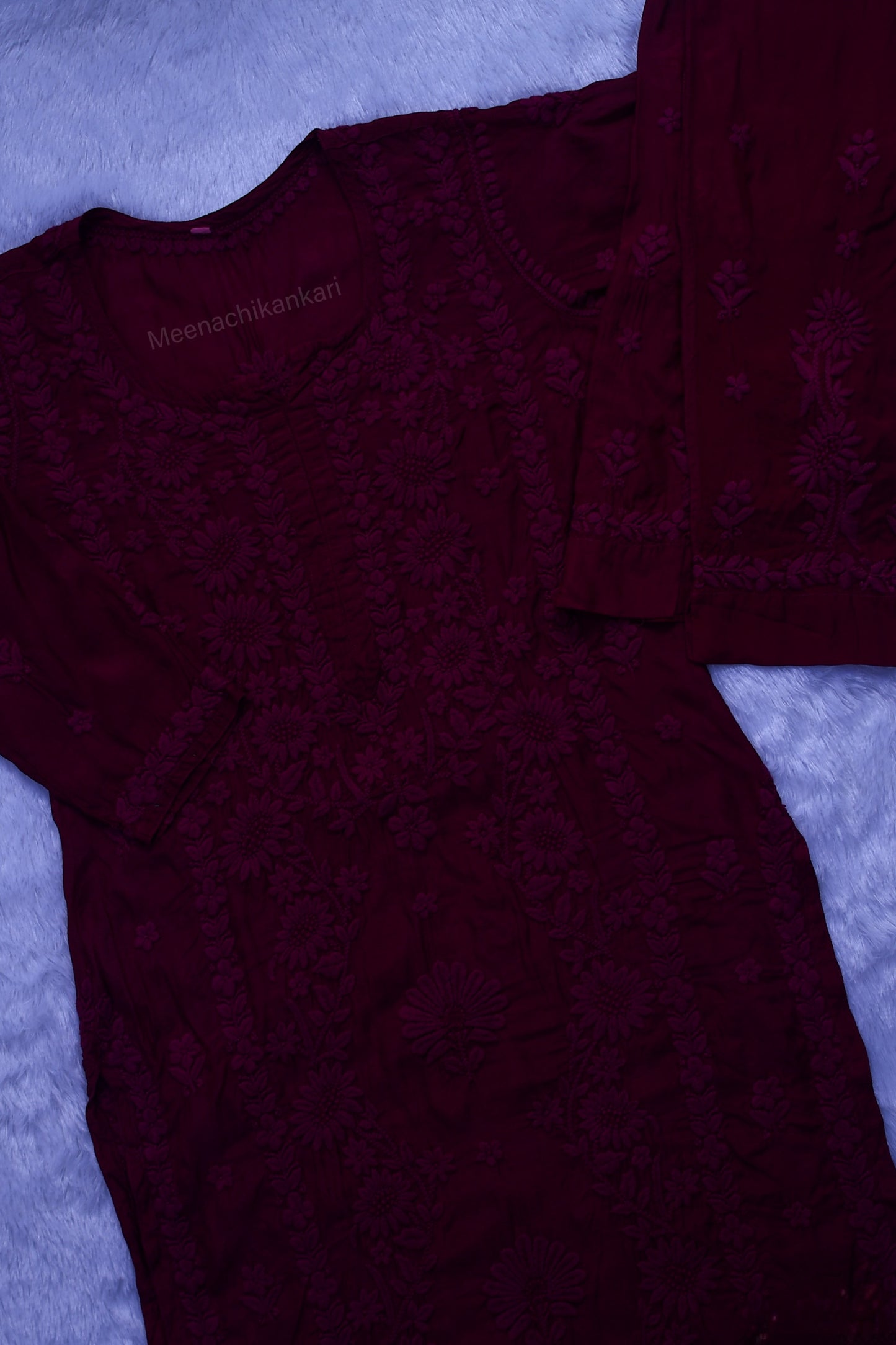 Jasmine Chikankari Wine Muslin kurta Set