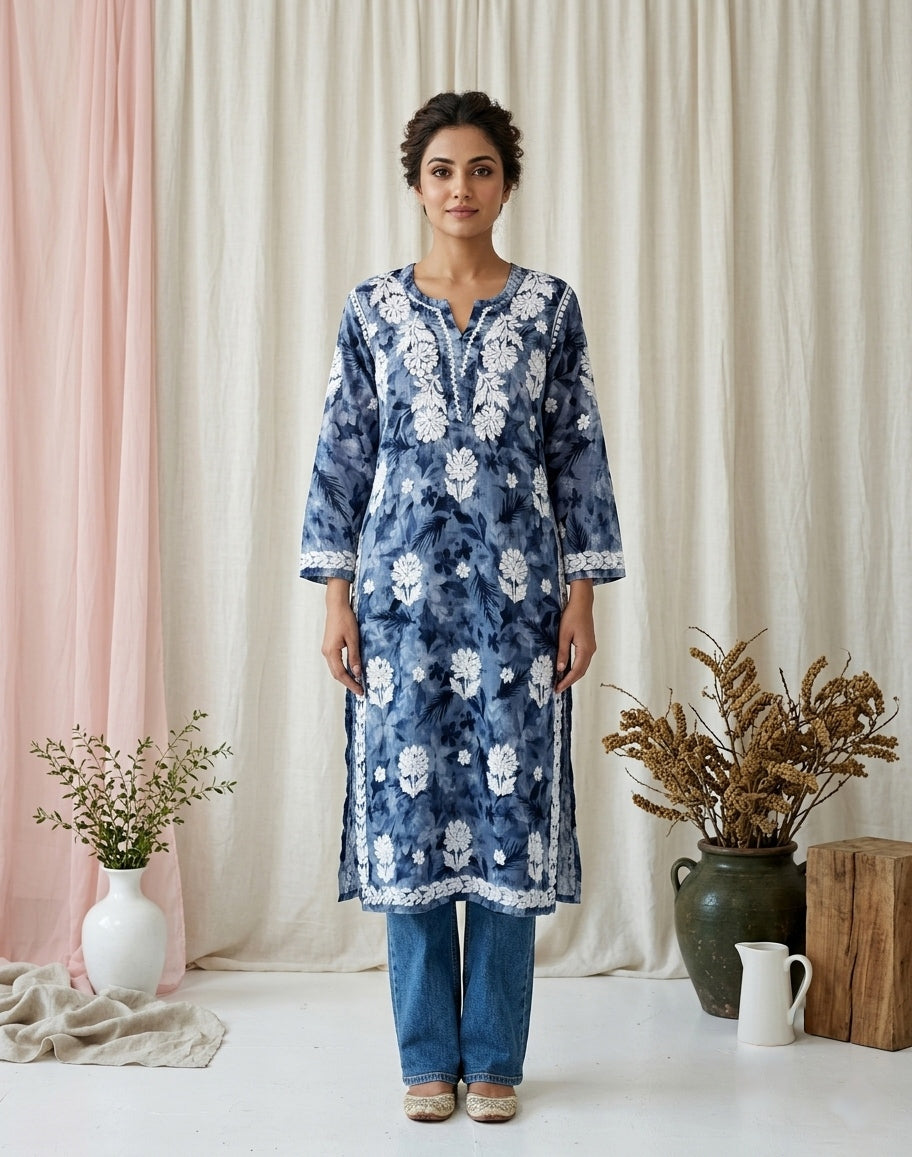 Aarzoo Grey Mull Cotton Long Kurti