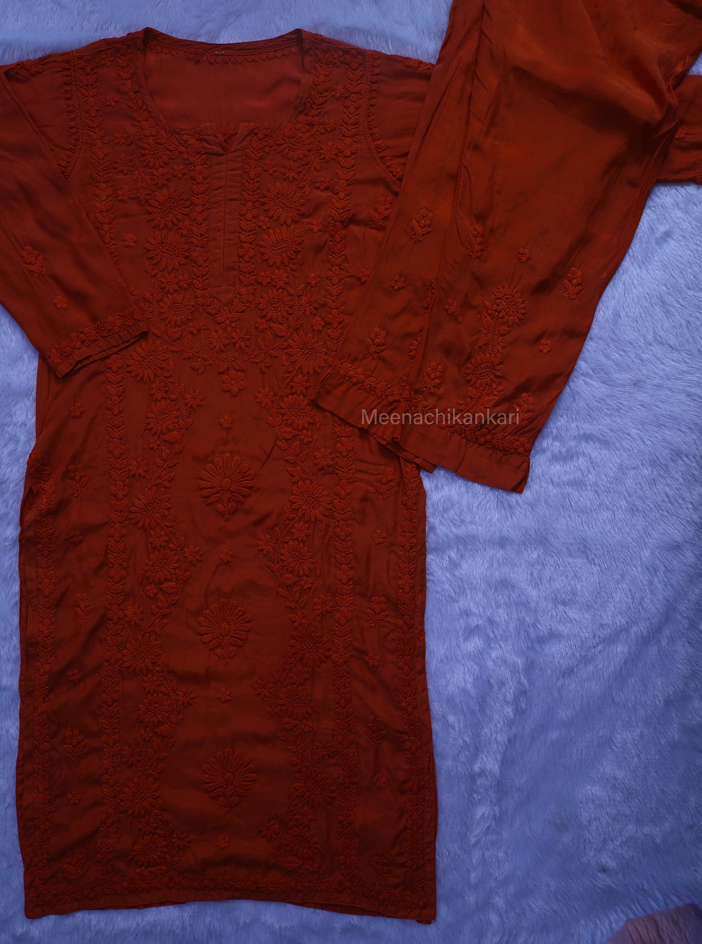 Jasmine Chikankari Rust Colour Muslin kurta Set