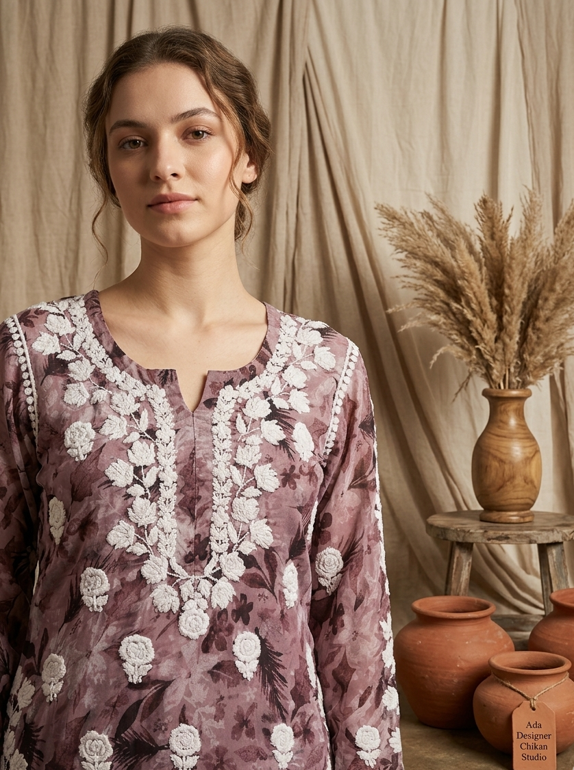 Safar Pink Long Cotton Chikankari Kurti Set