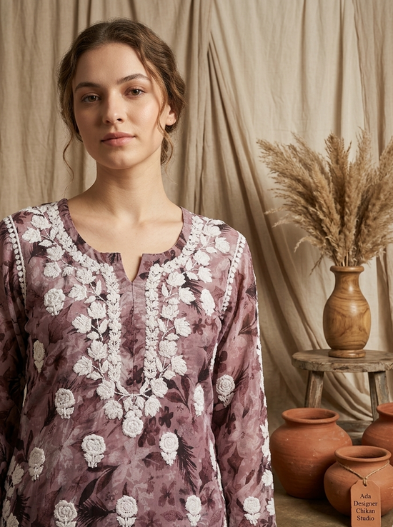 Safar Pink Long Cotton Chikankari Kurti Set
