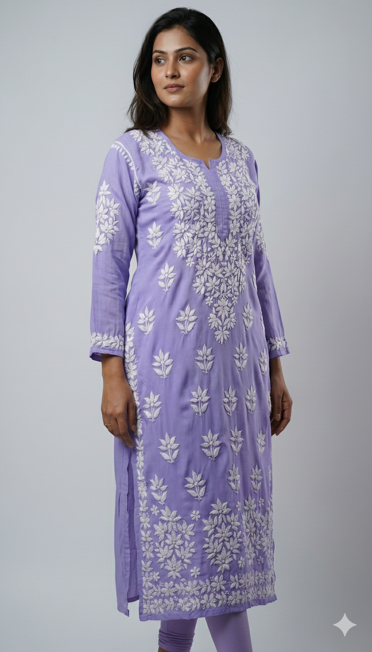 Noor Lilac Modal Chaikankari Long Kurti