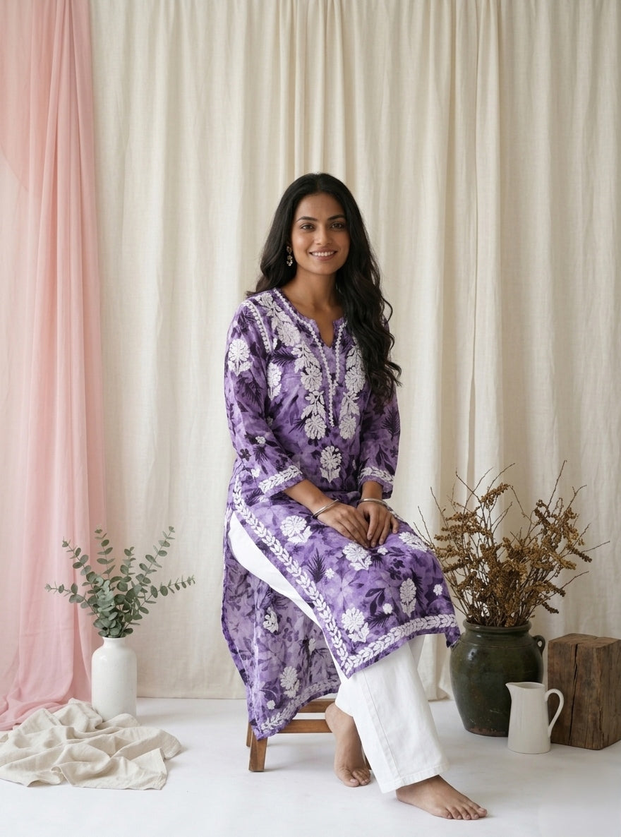Aarzoo Lilac Mull Cotton Long Kurti