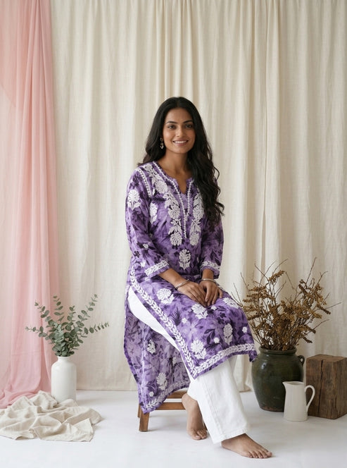 Aarzoo Lilac Mull Cotton Long Kurti