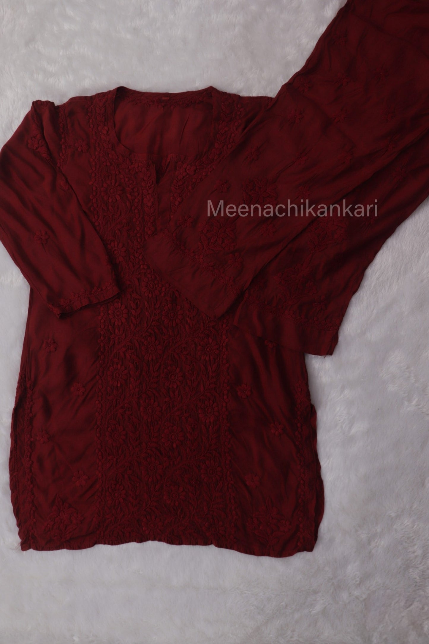 Ektara Red Muslin Mid Long Cord Kurta Set