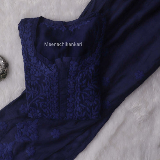 Ektara Royal Blue Muslin Mid Long Cord Kurta Set