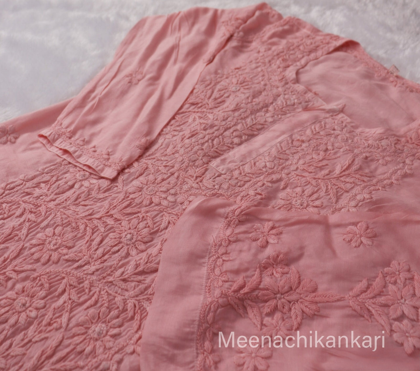 Ektara  Peach Muslin Mid Long Cord Kurta Set