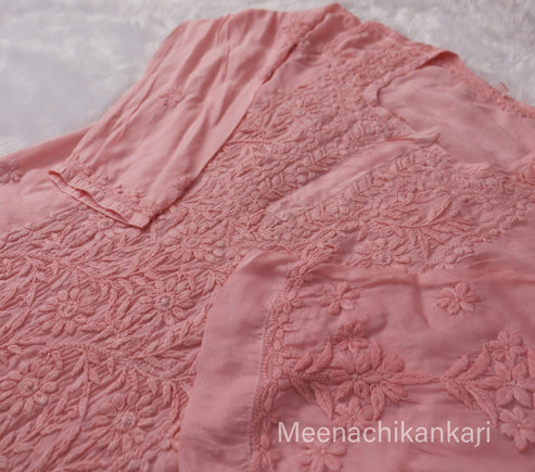 Ektara  Peach Muslin Mid Long Cord Kurta Set