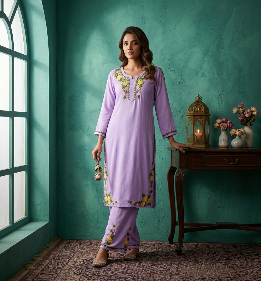 Safa Lilac Chikankari Modal Kurta Set