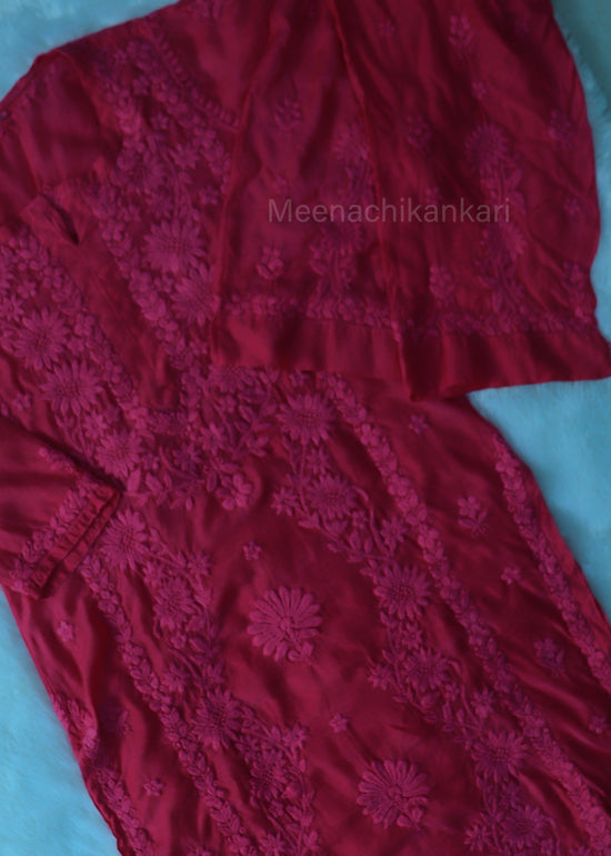 Jasmine Chikankari Ruby Red Muslin kurta Set