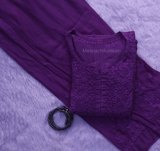 Jasmine Chikankari Plum Purple Muslin kurta Set